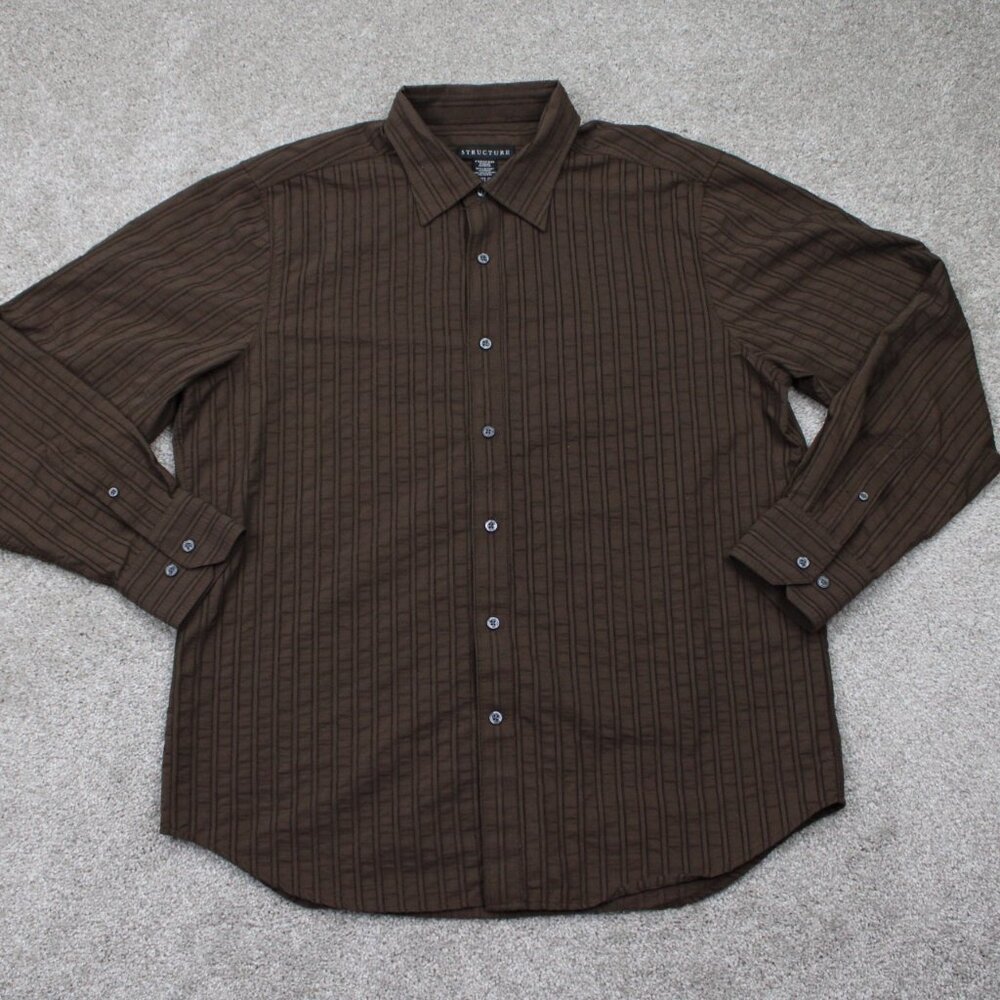 Structure Shirt‎ Mens XL Brown Textured Long Sleeve Button Up Cotton/Poly Blend
